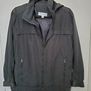 Calvin Klein unisex,hidden hood, zipper coat, black, hip length, zipper pockets